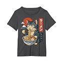 Anime Cat Eating Ramen Retro Kawaii Ramen Cat T-Shirt