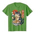 Anime Cat Eating Ramen Retro Kawaii Ramen Cat T-Shirt