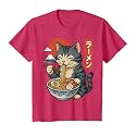 Anime Cat Eating Ramen Retro Kawaii Ramen Cat T-Shirt