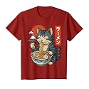 Anime Cat Eating Ramen Retro Kawaii Ramen Cat T-Shirt