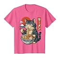 Anime Cat Eating Ramen Retro Kawaii Ramen Cat T-Shirt