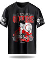 Anime Printed Typography Men Round Neck Black