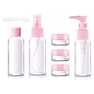 travel bottles kit portable refillable toiletry containers set with carry ziplock bag leak proof cosmetic for lotion shampoo cream soap jars cream pink h822-10pcs