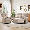 ANJ 2-Piece Manual Recliner Sofa Set, Recliner Chair and Loveseat with Padded Armrests and Supportive Backrest, Fabric Reclining Couch Set for Living Room, Camel