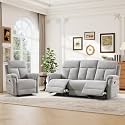 ANJ 2-Piece Manual Recliner Sofa Set, Recliner Chair and 3 Seat Reclining Sofa with Overstuffed Backrest and Supportive Backrest, Fabric Reclining Couch Set for Living Room, Light Grey