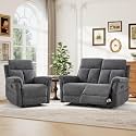 ANJ 2-Piece Manual Recliner Sofa Set, Recliner Chair and Loveseat with Padded Armrests and Supportive Backrest, Fabric Reclining Couch Set for Living Room, Dark Grey