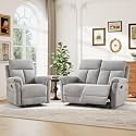 ANJ 2-Piece Manual Recliner Sofa Set, Recliner Chair and Loveseat with Padded Armrests and Supportive Backrest, Fabric Reclining Couch Set for Living Room, Light Grey