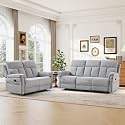 ANJ 2-Piece Manual Recliner Sofa Set, Reclining Loveseat and 3 Seat Sofa with Overstuffed Backrest and Supportive Backrest, Soft Reclining Couch Set for Living Room, Silver