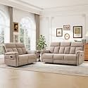 ANJ 2-Piece Manual Recliner Sofa Set, Modern Fabric Loveseat Reclining Sofa &amp; 3-Seater Reclining Couch with Overstuffed Backrest, Soft Reclining Couch Set for Living Room, Camel