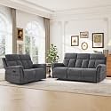 ANJ 2-Piece Manual Recliner Sofa Set, Reclining Loveseat and 3 Seat Sofa with Overstuffed Backrest and Supportive Backrest, Fabric Reclining Couch Set for Living Room, Dark Grey