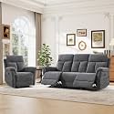 ANJ 2-Piece Manual Recliner Sofa Set, Recliner Chair and 3 Seat Reclining Sofa with Overstuffed Backrest and Supportive Backrest, Fabric Reclining Couch Set for Living Room, Dark Grey