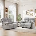 ANJ 2-Piece Manual Reclining Loveseat Set, 2 Seat Recliner Sofas with Padded Arms and Supportive Backrest, Comfortable Fabric Reclining Couch Set for Living Room, Light Grey