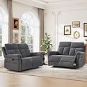 ANJ 2-Piece Manual Reclining Loveseat Set, 2 Seat Recliner Sofas with Padded Arms and Supportive Backrest, Comfortable Fabric Reclining Couch Set for Living Room, Dark Grey