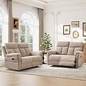 ANJ 2-Piece Manual Reclining Loveseat Set, 2 Seat Recliner Sofas with Padded Arms and Supportive Backrest, Comfortable Fabric Reclining Couch Set for Living Room, Camel