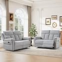 ANJ 2-Piece Manual Reclining Loveseat Set, 2 Seat Recliner Sofas with Padded Arms and Supportive Backrest, Comfortable Fabric Reclining Couch Set for Living Room, Silver