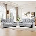 ANJ 2-Piece Manual Reclining Sofa Set, 3 Seat Recliner Couches with Padded Arms and Supportive Backrest, Comfortable Fabric Reclining Couch Set for Living Room, Silver