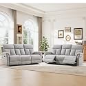 ANJ 2-Piece Manual Reclining Sofa Set, 3 Seat Recliner Couches with Padded Arms and Supportive Backrest, Comfortable Fabric Reclining Couch Set for Living Room, Light Grey