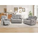ANJ 3-Piece Manual Recliner Sofa Set, Recliner Chair and Two Loveseats with Overstuffed Backrest and Supportive Backrest, Fabric Reclining Couch Set for Living Room, Light Grey