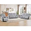 ANJ 3-Piece Manual Recliner Sofa Set, Recliner Chair and Two 3 Seat Reclining Sofas with Overstuffed Backrest and Supportive Backrest, Fabric Reclining Couch Set for Living Room, Silver