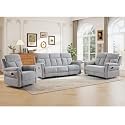ANJ 3-Piece Manual Recliner Sofa Set, Recliner Chair, Reclining Loveseat and 3-Seat Sofa with Overstuffed Backrest and Supportive Backrest, Fabric Reclining Couch Set for Living Room, Silver