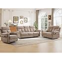 ANJ 3-Piece Manual Recliner Sofa Set, Recliner Chair, Reclining Loveseat and 3-Seat Sofa with Overstuffed Backrest and Supportive Backrest, Fabric Reclining Couch Set for Living Room, Camel