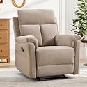 ANJ Manual Recliner Chair for Adults, Overstuffed Single Reclining Chair with Padded Armrests and Supportive Backrest, Fabric Recliner Sofa for Living Room, Bedroom, Camel