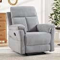ANJ Manual Recliner Chair for Adults, Overstuffed Single Reclining Chair with Padded Armrests and Supportive Backrest, Fabric Recliner Sofa for Living Room, Bedroom, Silver