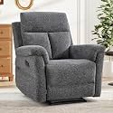 ANJ Manual Recliner Chair for Adults, Overstuffed Single Reclining Chair with Padded Armrests and Supportive Backrest, Fabric Recliner Sofa for Living Room, Bedroom, Dark Grey