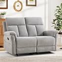 ANJ Manual Reclining Loveseat, 2-Seat Recliner Sofa with Padded Arms and Supportive Backrest, Comfortable Fabric Reclining Couch for Living Room, Light Grey
