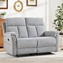 ANJ Manual Reclining Loveseat, 2-Seat Recliner Sofa with Padded Arms and Supportive Backrest, Comfortable Fabric Reclining Couch for Living Room, Silver