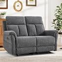 ANJ Manual Reclining Loveseat, 2-Seat Recliner Sofa with Padded Arms and Supportive Backrest, Comfortable Fabric Reclining Couch for Living Room, Dark Grey
