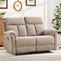 ANJ Manual Reclining Loveseat, 2-Seat Recliner Sofa with Padded Arms and Supportive Backrest, Comfortable Fabric Reclining Couch for Living Room, Camel