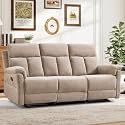 ANJ Manual Reclining Sofa, 3-Seat Recliner Couch with Padded Arms and Supportive Backrest, Comfortable Fabric Reclining Sofas for Living Room, Camel