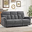 ANJ Manual Reclining Sofa, 3-Seat Recliner Couch with Padded Arms and Supportive Backrest, Comfortable Fabric Reclining Sofas for Living Room, Dark Grey