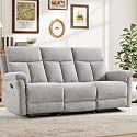 ANJ Manual Reclining Sofa, 3-Seat Recliner Couch with Padded Arms and Supportive Backrest, Comfortable Fabric Reclining Sofas for Living Room, Light Grey