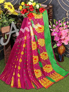 anju sarees floral print jamdani cotton blend cotton linen saree pink
