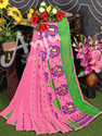 Anju Sarees Floral Print Jamdani Cotton Blend, Cotton Linen Saree (Pink)