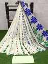 Anju Sarees Floral Print Jamdani Cotton Blend, Cotton Linen Saree (White)