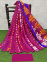 Anju Sarees Floral Print Jamdani Cotton Blend, Cotton Linen Saree (Pink)