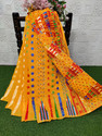 Anju Sarees Floral Print Jamdani Cotton Blend, Cotton Linen Saree (Yellow)
