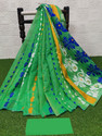 Anju Sarees Floral Print Jamdani Cotton Blend, Cotton Linen Saree (Light Green)