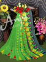Anju Sarees Floral Print Jamdani Cotton Blend, Cotton Linen Saree (Green)