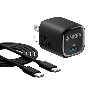 anker 25w usb c charger block compact and foldable supports pps fast charging for galaxy s24z foldz fliptab iphone 1716 series ipad black 1pack with cable