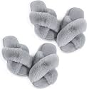 Ankis Womens Fuzzy Cozy Comfy Soft Slippers - 2Pair Fluffy Furry House Slippers Plush Home Ladies Gifts Memory Foam, Cross Band, Open Toe，Indoor/Door Bride Slipper Slides Wedding Ladies Shoes