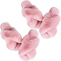 Ankis Womens Fuzzy Cozy Comfy Soft Slippers - 2Pair Fluffy Furry House Slippers Plush Home Ladies Gifts Memory Foam, Cross Band, Open Toe，Indoor/Door Bride Slipper Slides Wedding Ladies Shoes
