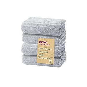 anko 100 australian cotton 700 gsm  light grey ribbed face towel set of 4  33 x 33 cm  travel gym spa salon towel