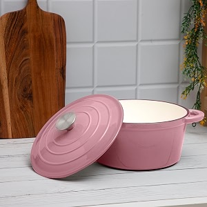 anko 4l lush cast iron casserole cast iron amp enamel coated suitable for gas ceramic induction electric and halogen cooktops microwave safe163cm h x 305cm w x 24cm d blush pink