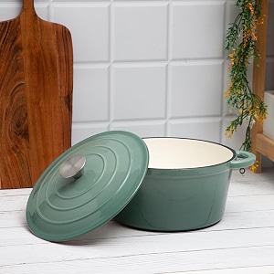 anko 4liter lush cast iron casserole cast iron amp enamel coated suitable for gas ceramic induction electric and halogen cooktops microwave safe163cm h x 305cm w x 24cm d blush green