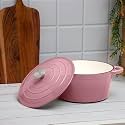 Anko 4L Lush Cast Iron Casserole| Cast Iron &amp; Enamel Coated| Suitable For Gas, Ceramic, Induction, Electric And Halogen Cooktops| Microwave Safe|16.3cm (H) X 30.5cm (W) X 24cm (D)| Blush (Pink)