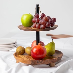 anko acacia wooden 2-tiered cupcakedessert stand multipurpose round fruit plate amp dessert serving stand kitchen organizing accessory for tea party birthdays weddings celebrations 32cm hbrown
